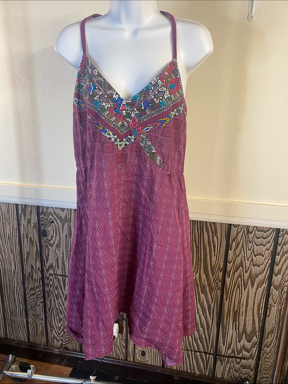 Prana Mauve Backless Summer Dress with Multicolor Trim